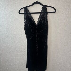 Free People Black Velvet Dress with Lace Trim